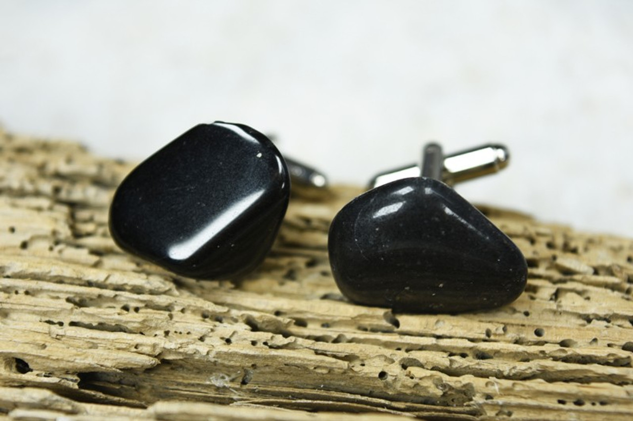 Tumbled Black Tourmaline Stone Cufflinks