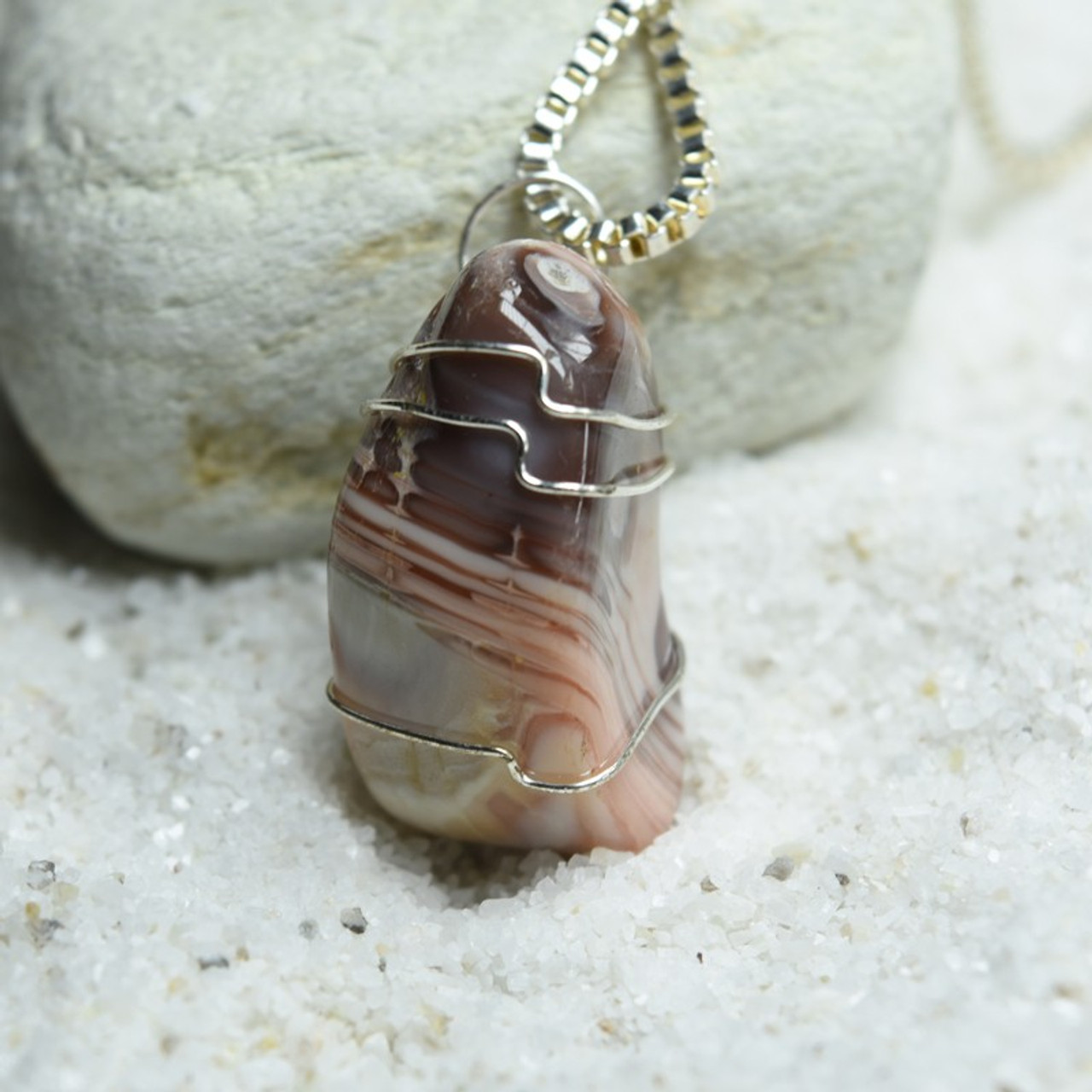 Custom Simple Copper Wire Wrapped Stone Necklace Crazy Lace Agate