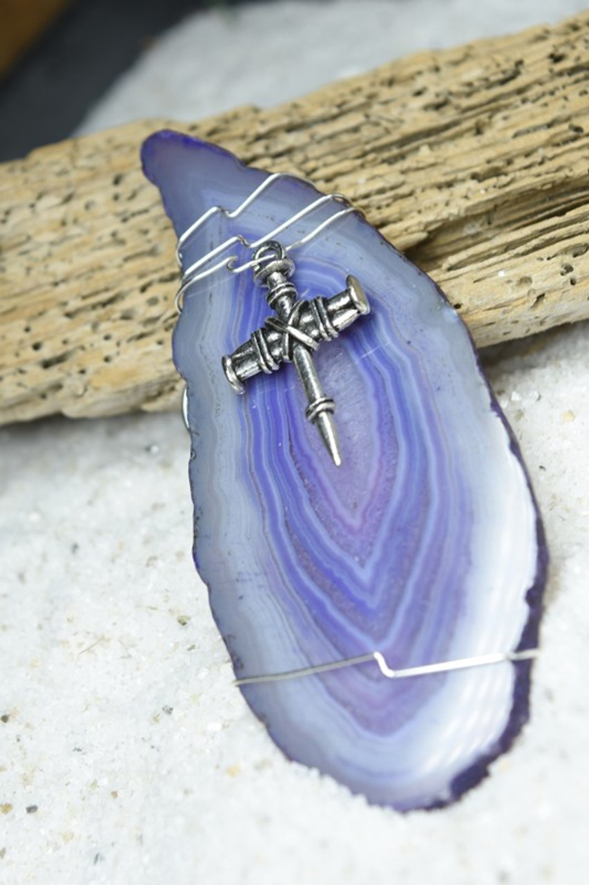 Wire Wrapped Cross Agate Slice Ornament