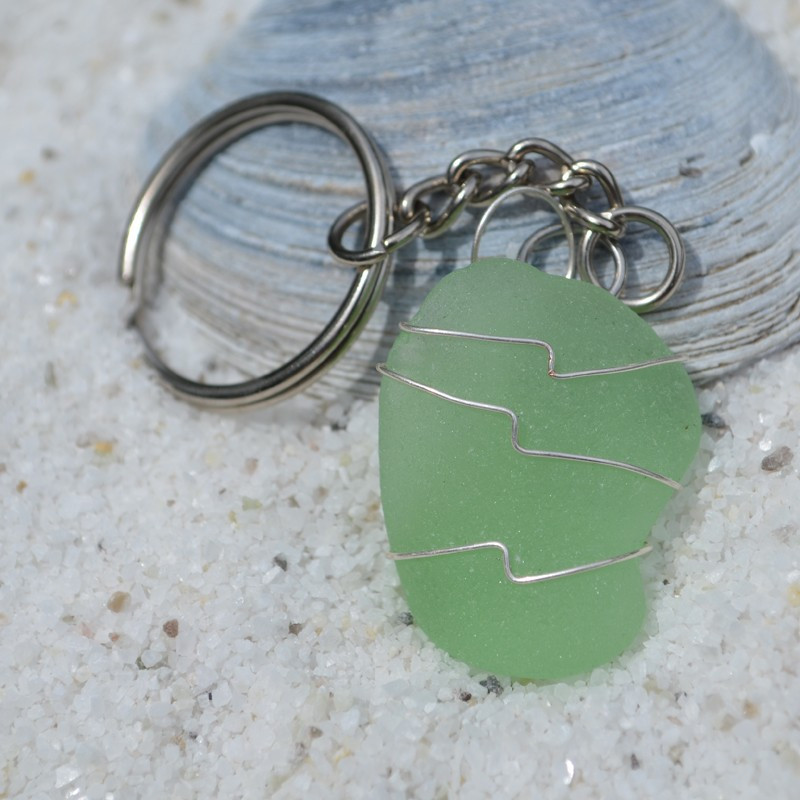 Sea Foam Wire Wrapped Sea Glass Keychain