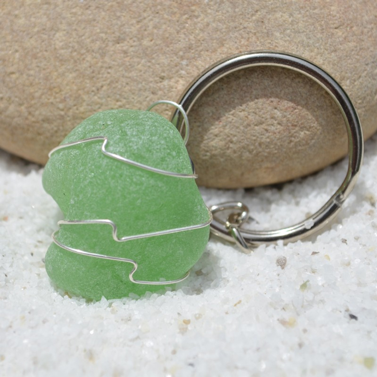 Aqua Sea Glass Keychain