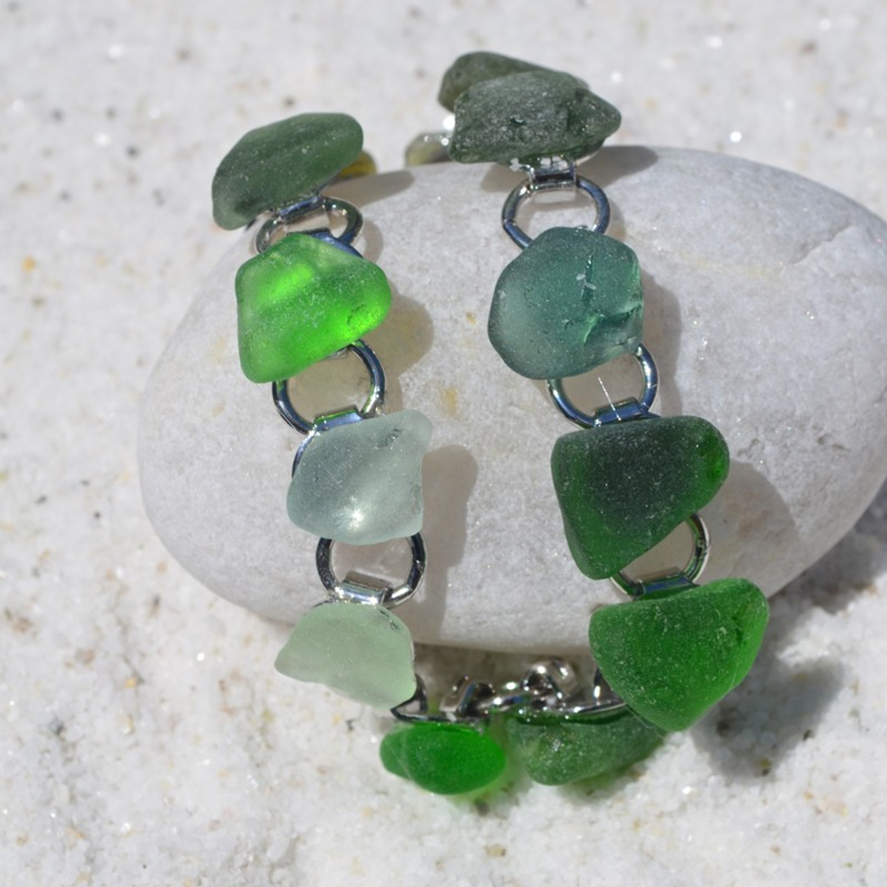 Surf Tumbled Sea Glass in a Variety of Colors on a Bracelet - 3 Size ...