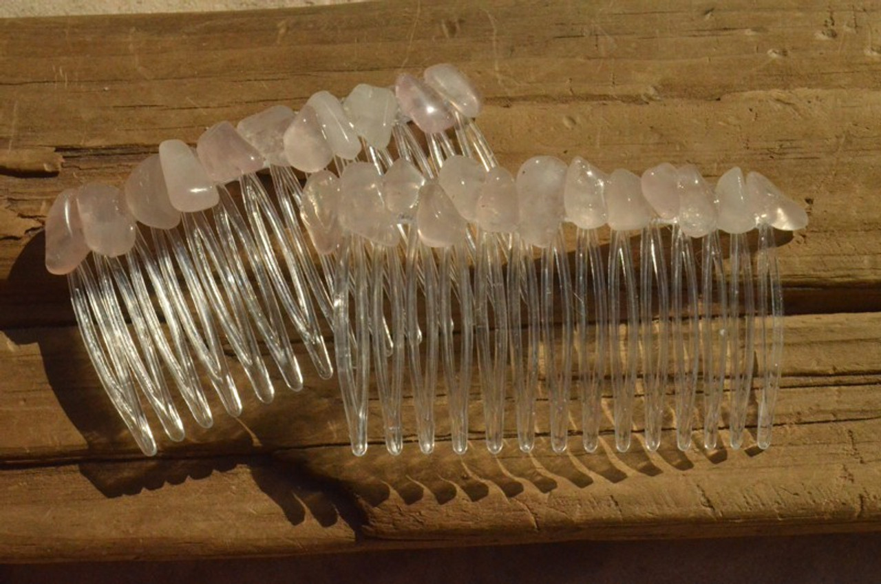 Rose Quartz Stone Hair Combs (Quantity of 2) - Made to Order