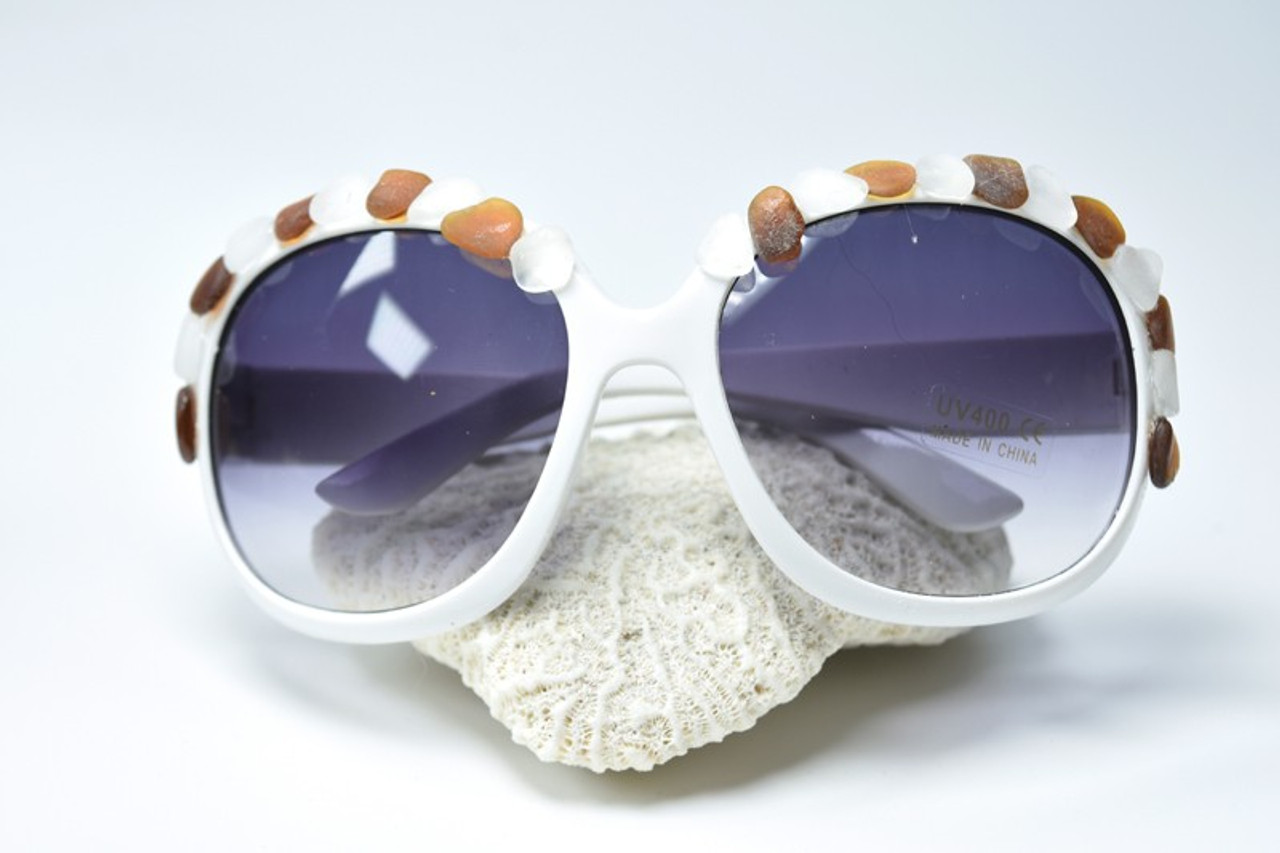 Brown and White Sea Glass Sunglasses