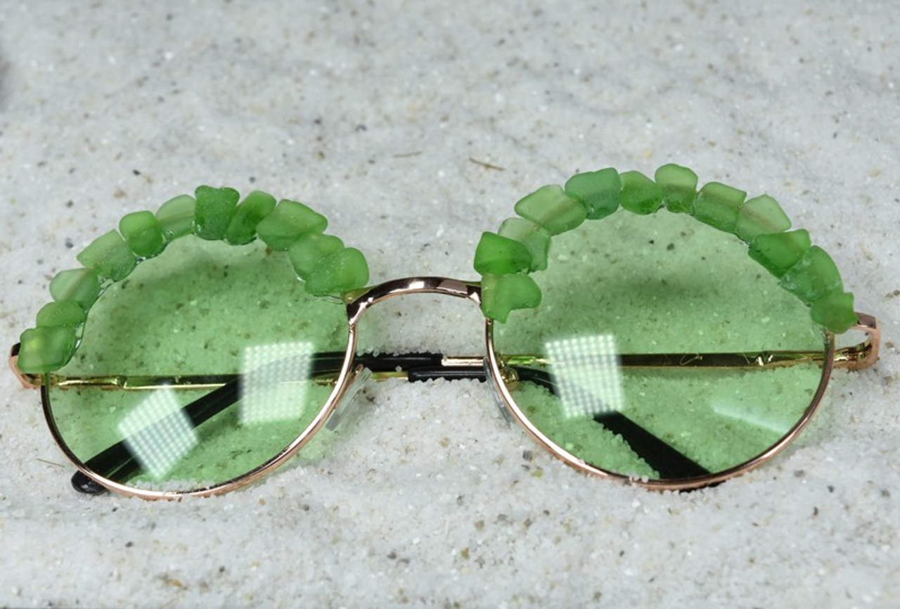 Handcrafted Couture Green Sea Glass Sunglasses