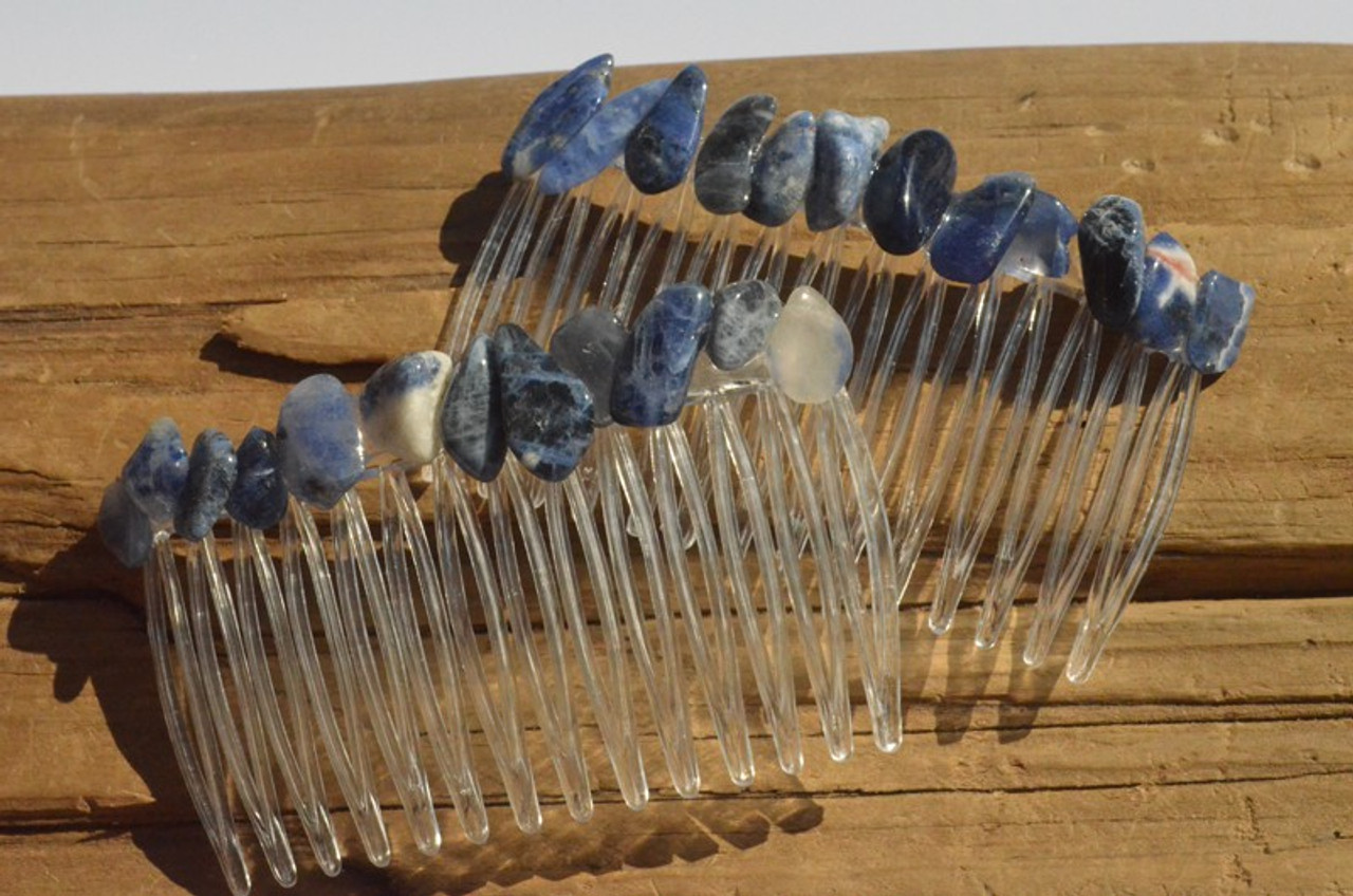 Tumbled Sodalite Stone Hair Combs 