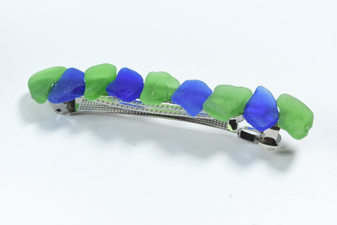 Blue and Green Sea Glass French Barrette