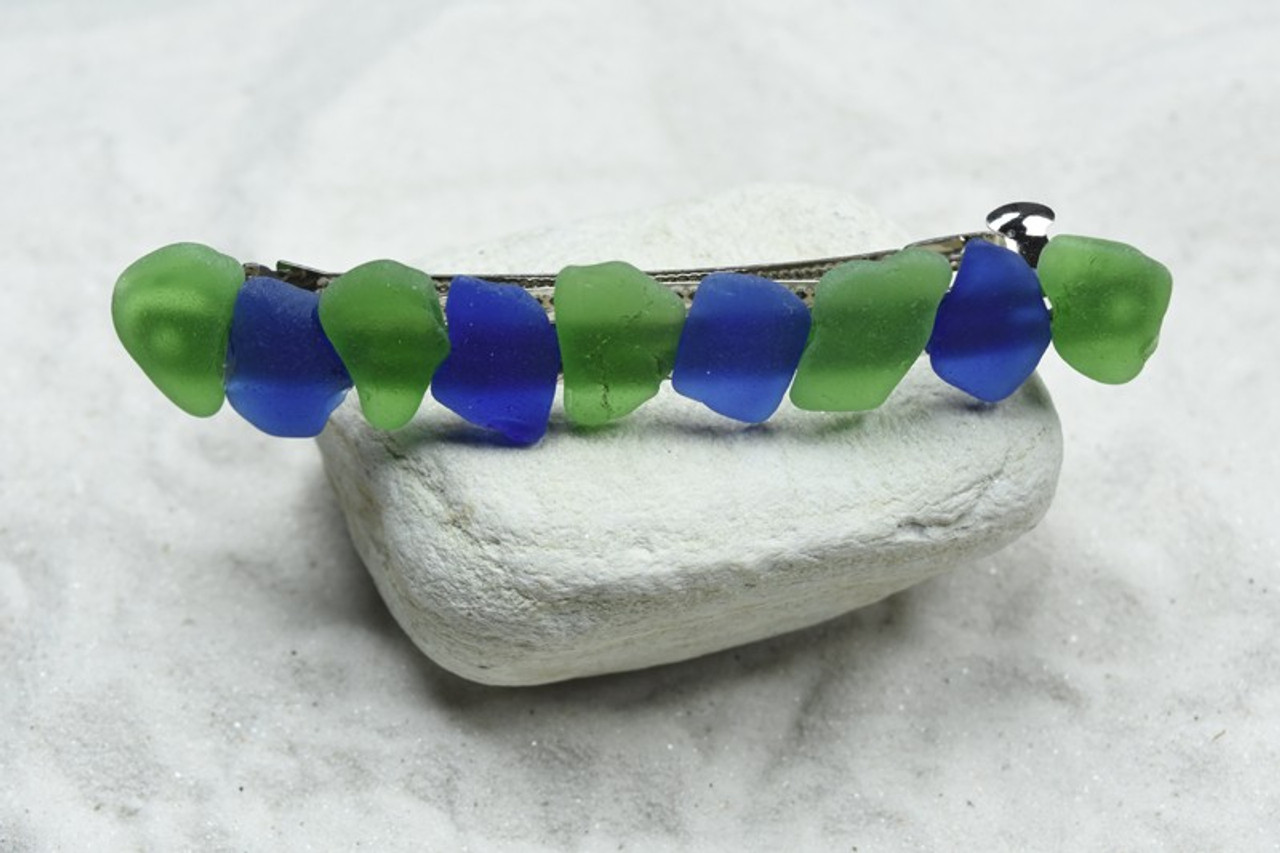 Blue and Green Sea Glass French Barrette