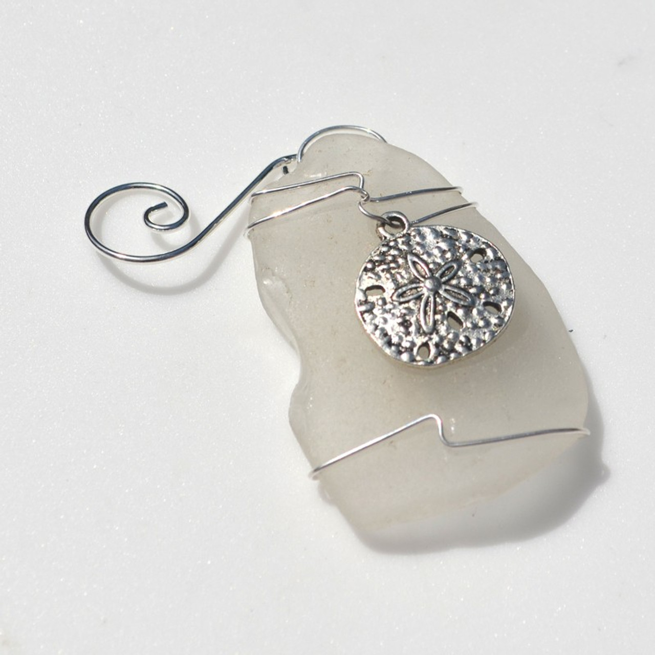 Wire Wrapped Sand Dollar Sea Glass Ornament