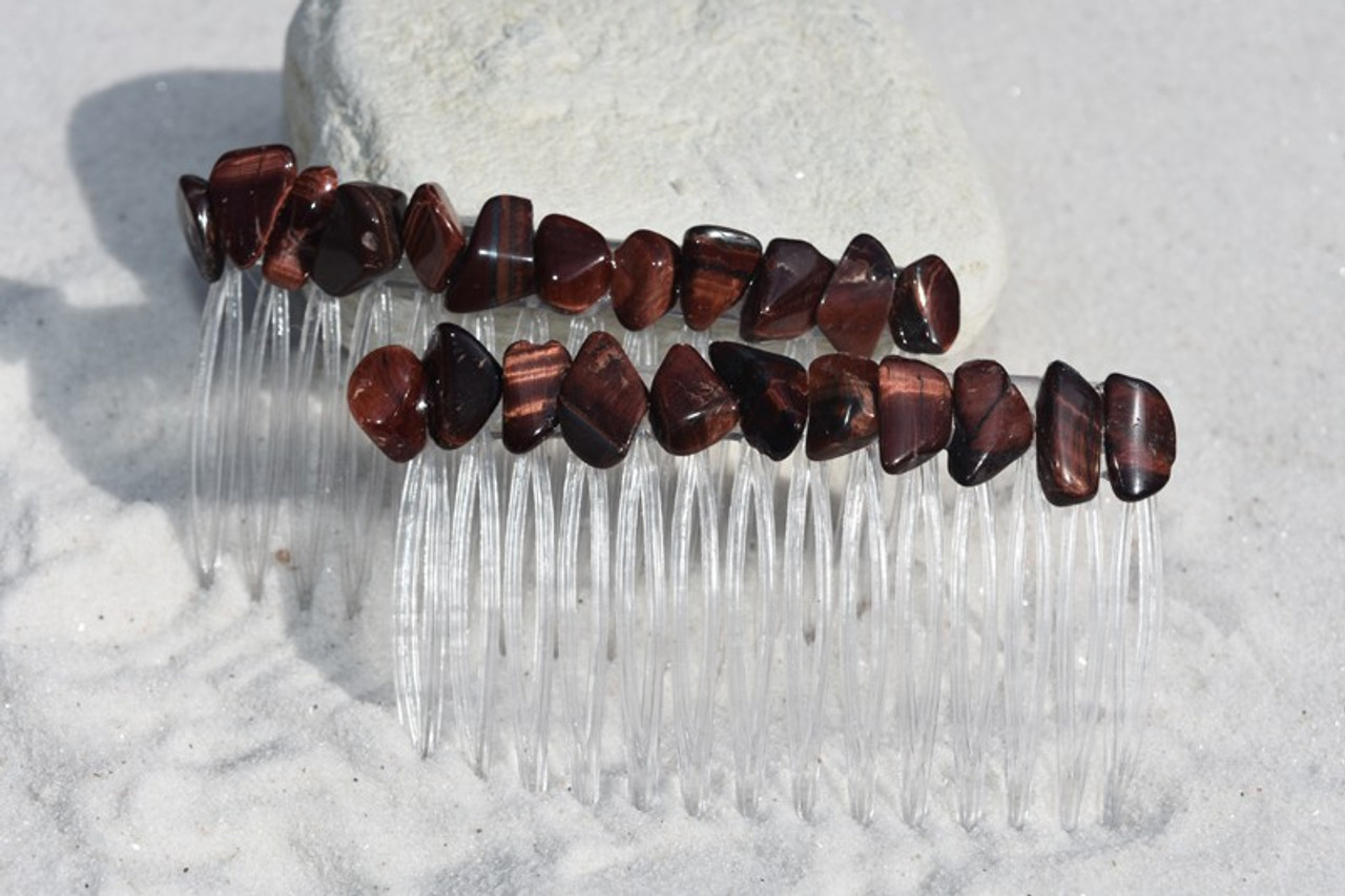 Red Tiger's Eye Stone Hair Combs