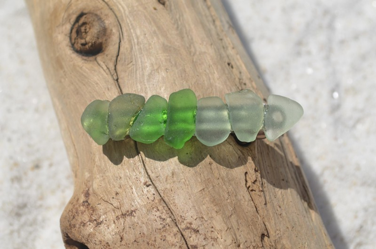 Shades of Green Sea Glass French Barrette Hair Clip