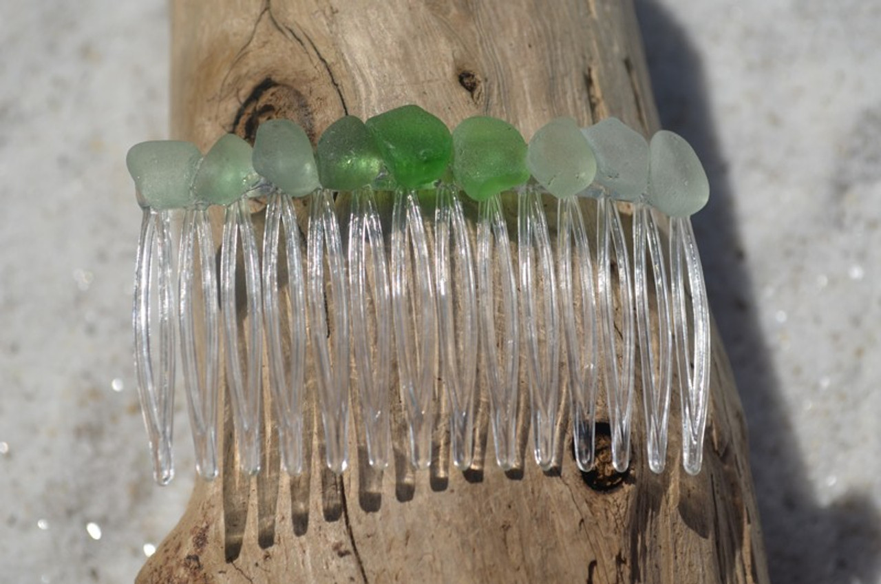 Shades of Green Sea Glass Hair Comb