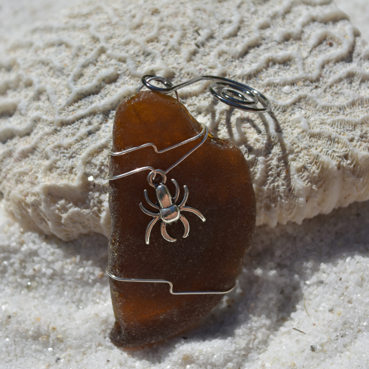 Sea Glass Ornament with a Spider