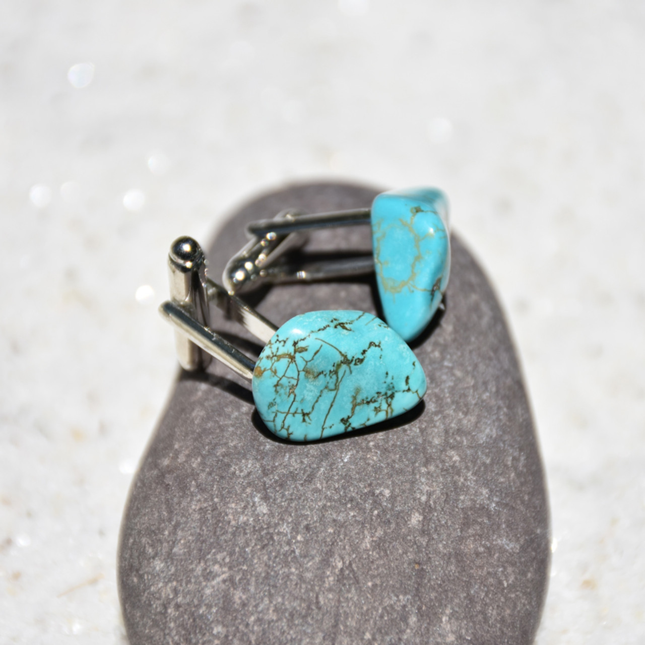 Turquoise Stone Cufflinks Handmade - 1 Set - Made to Order