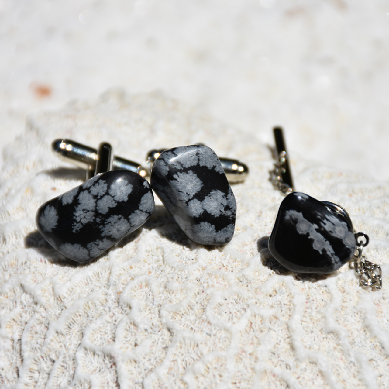 Snowflake Obsidian Men's Jewelry Set