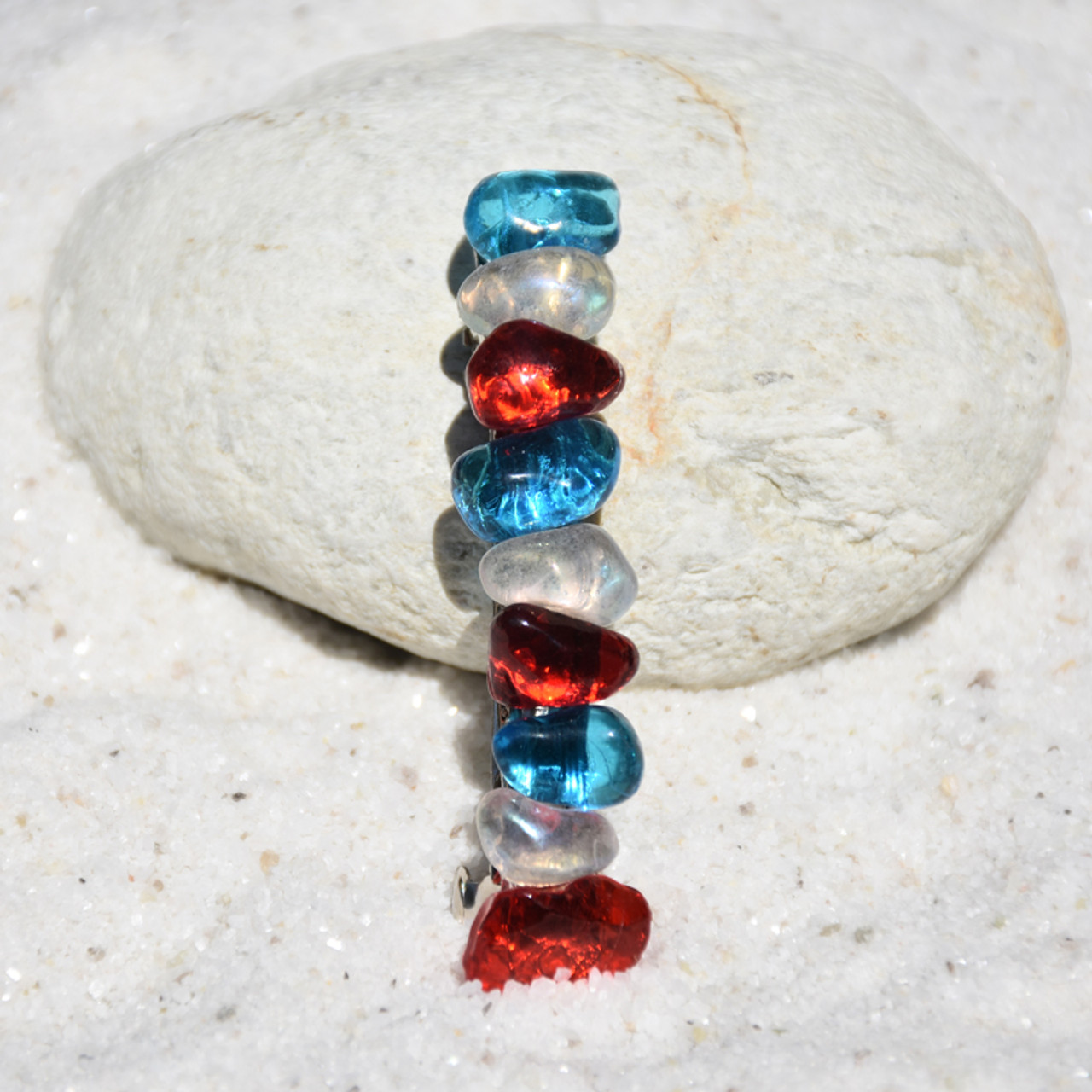 Red, White Blue Stone French Barrette