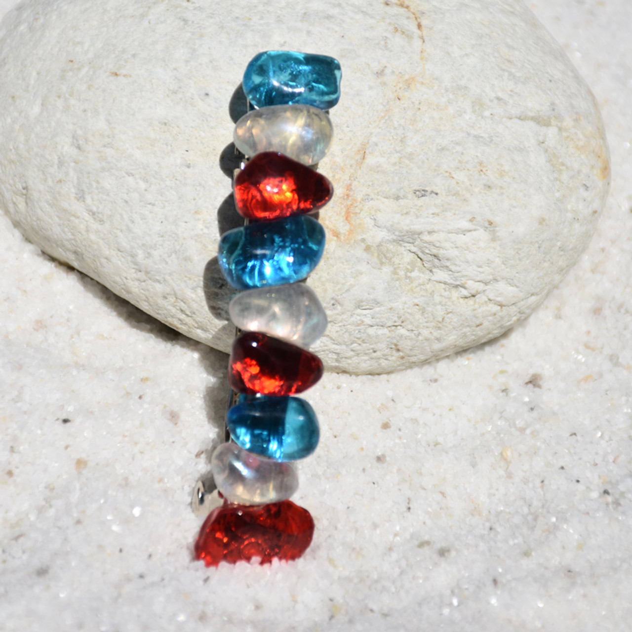 Red, White Blue Stone French Barrette