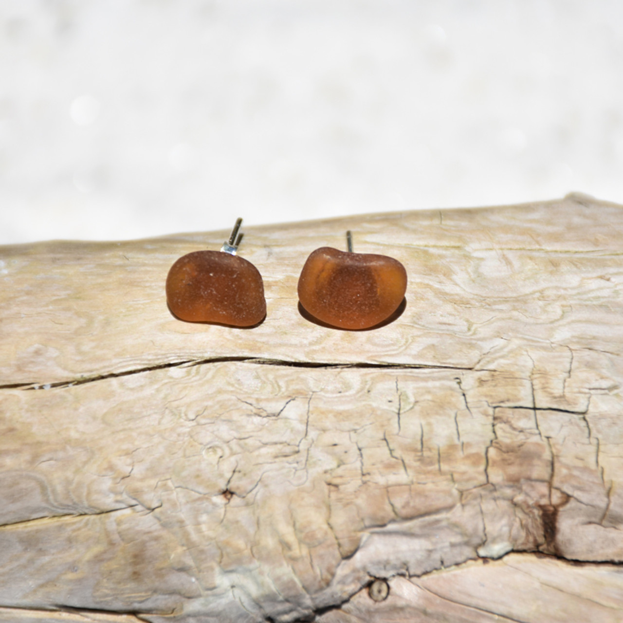 Small Brown Sea Glass Earrings