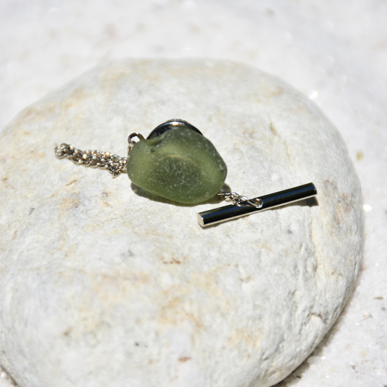 Olive Green Sea Glass Tie Tack