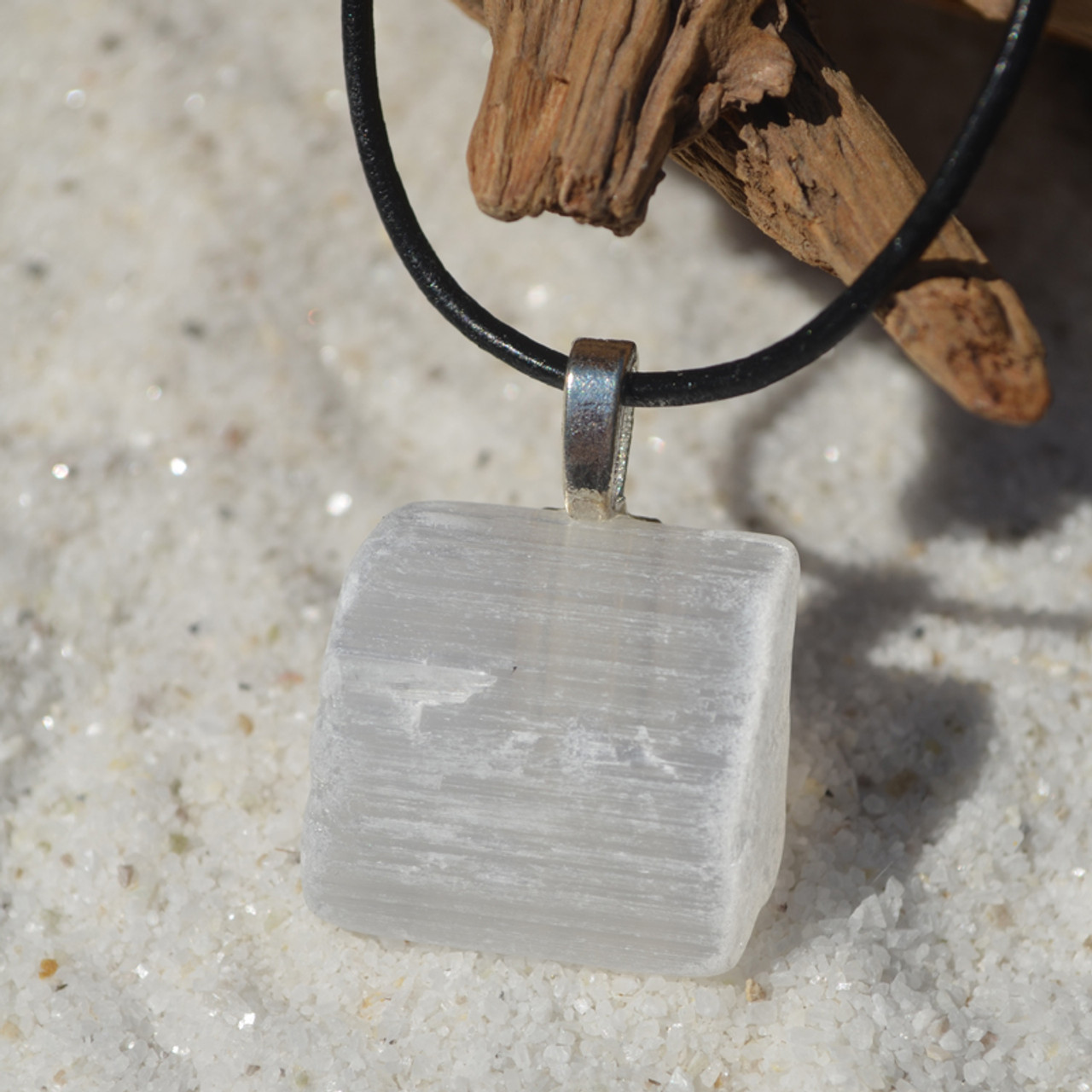 Selenite Black Cord Necklace