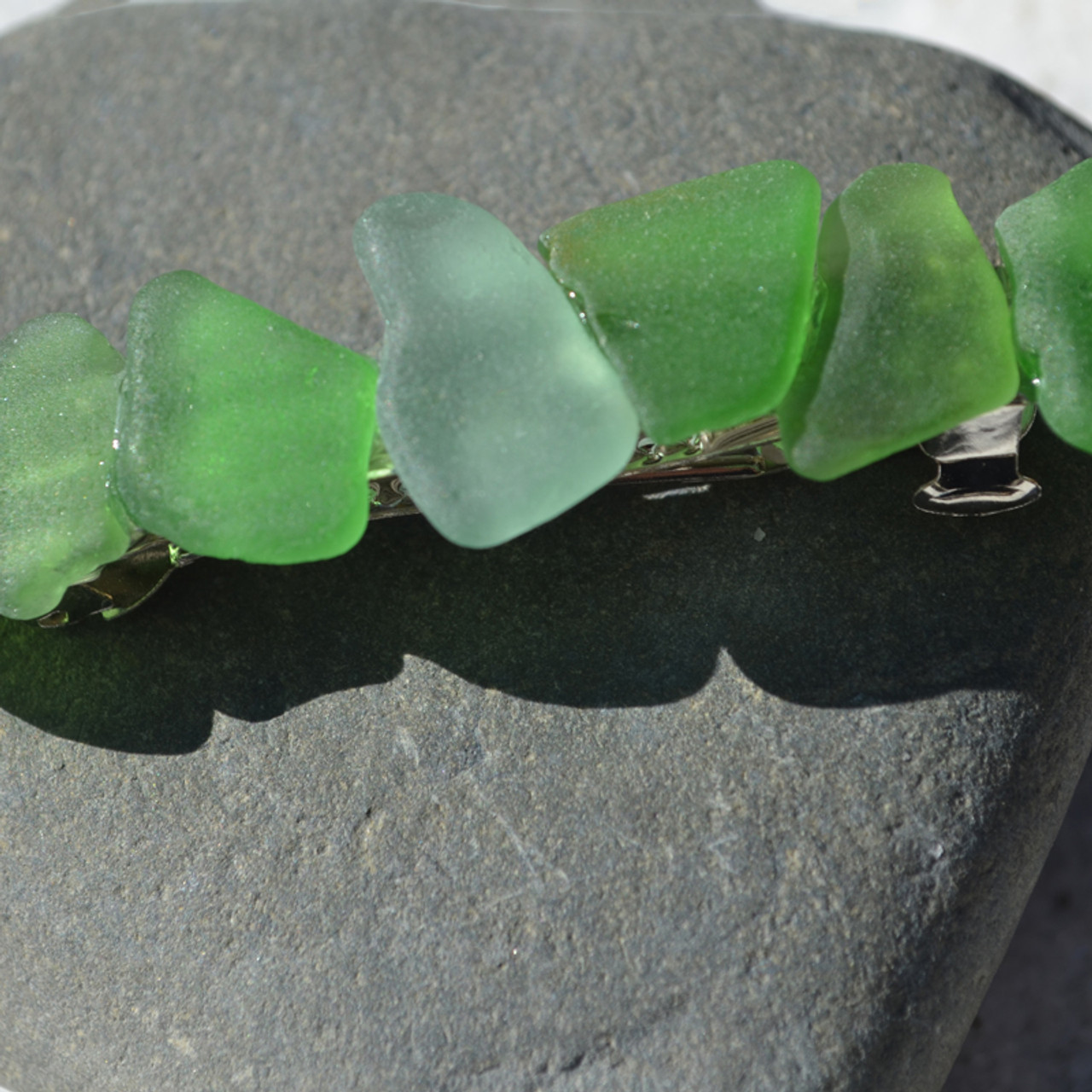 Shades of Green Sea Glass Hair Clip