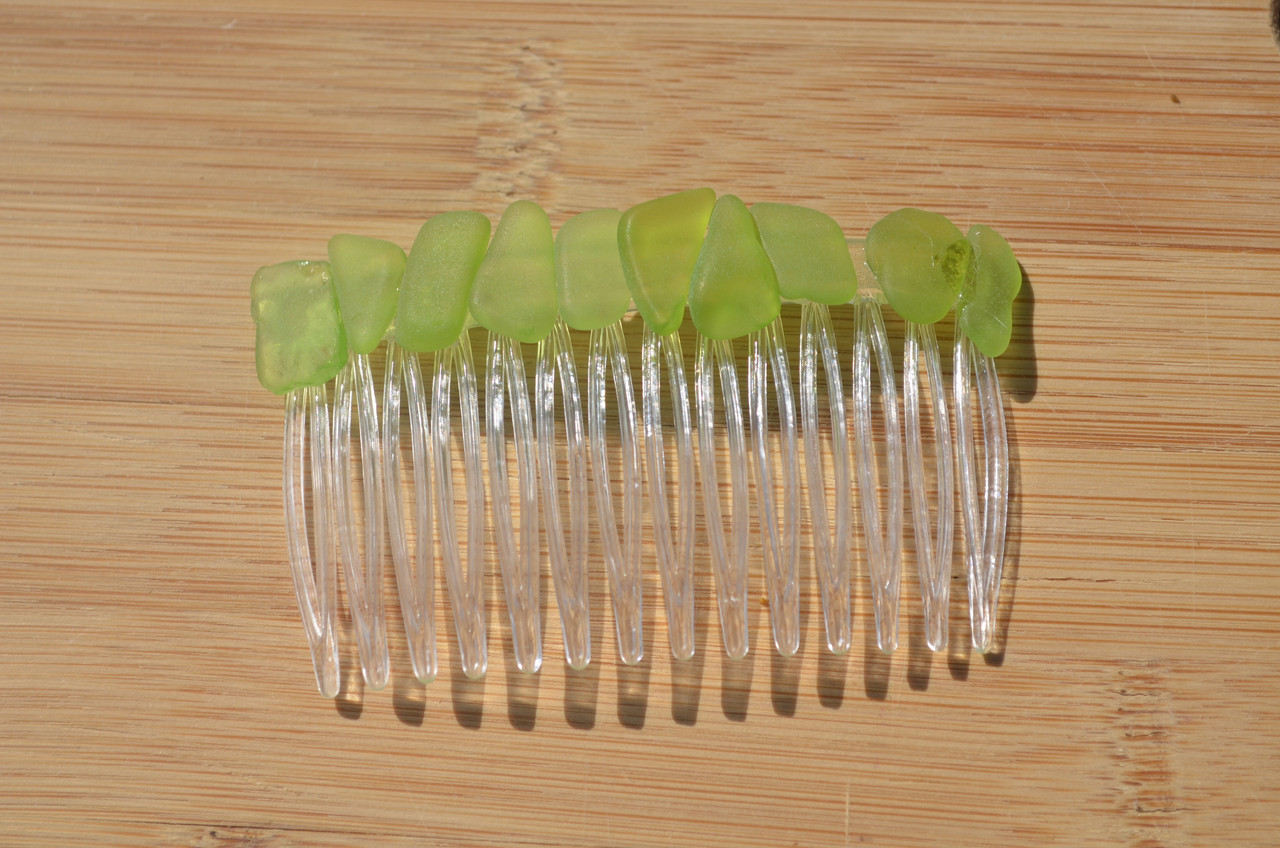 Decorative Lime Green Sea Glass Hair Comb
