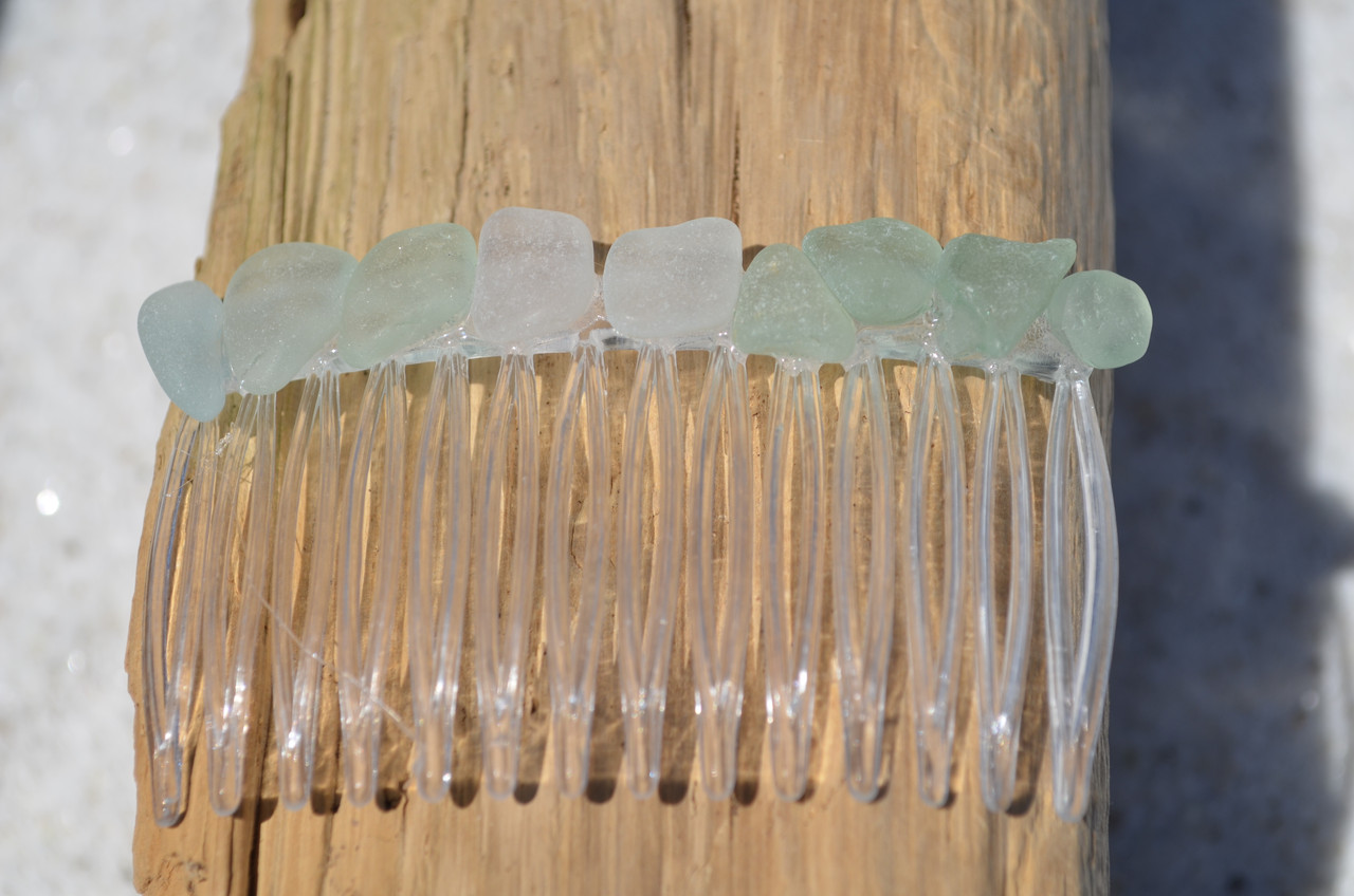 Aqua Sea Glass Hair Comb