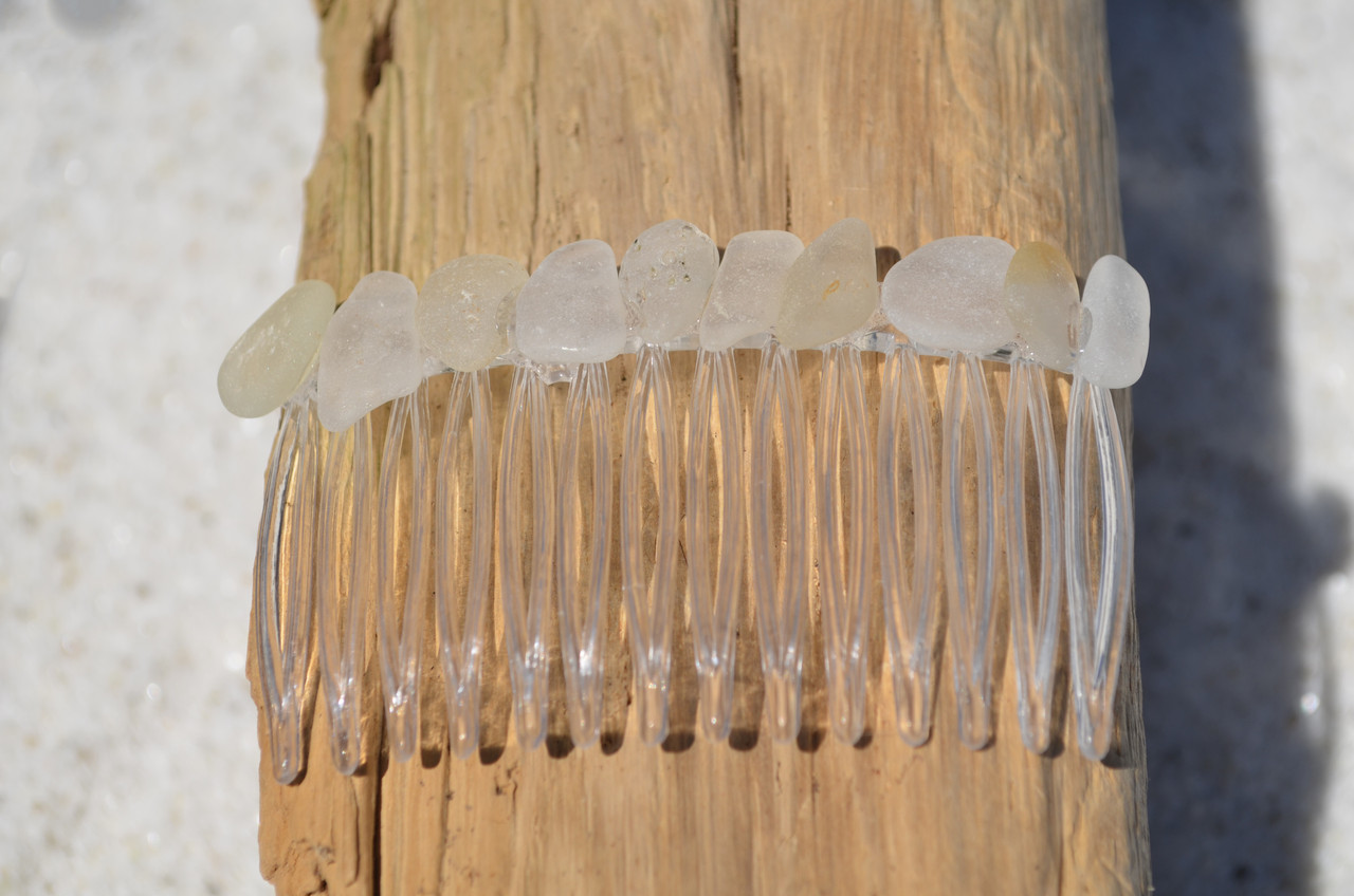 Surf Tumbled Frosted Sea Glass Hair Comb