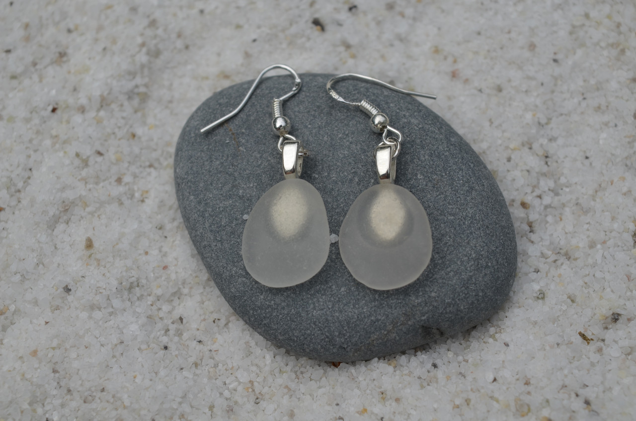 Dangling Frosted Beach Glass Earrings