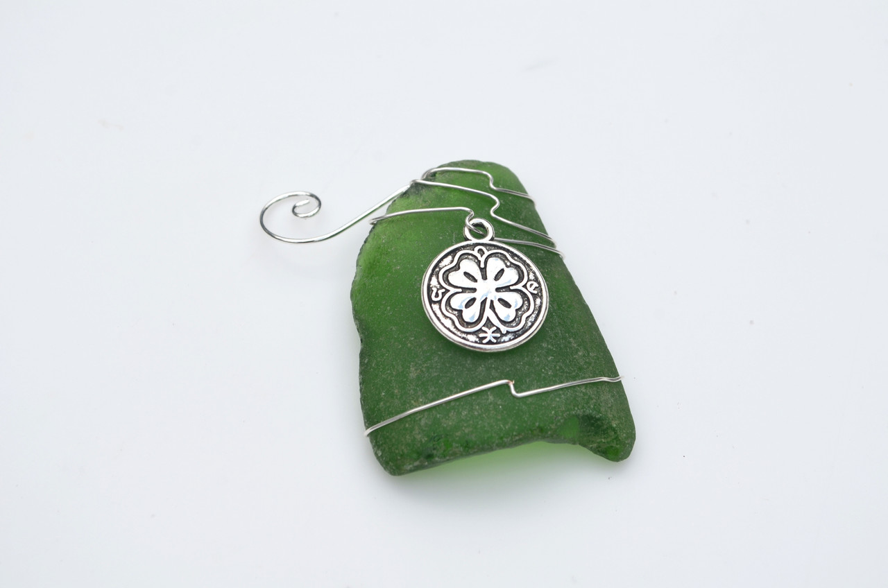 Shamrock Medalion Surf Tumbled Sea Glass Ornament