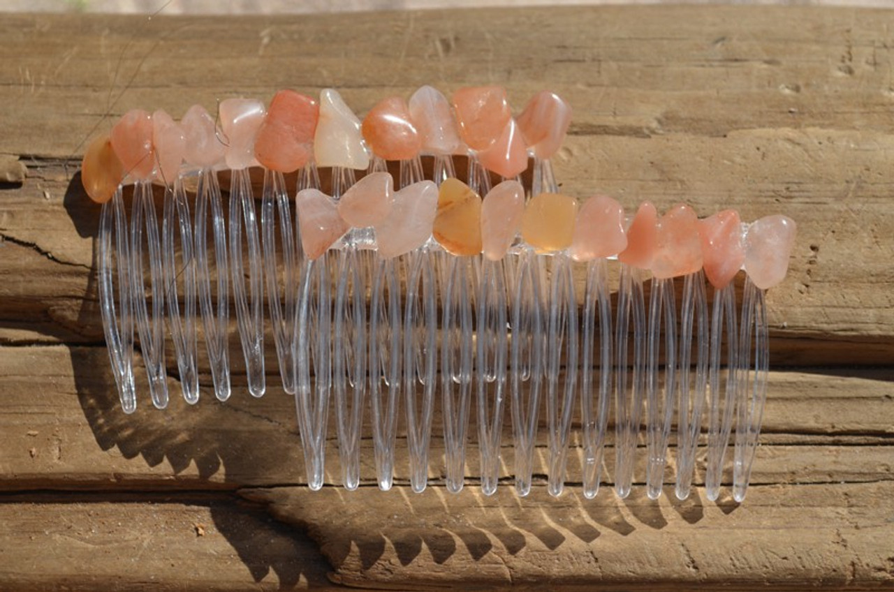 Peach Quartz Stone Hair Combs