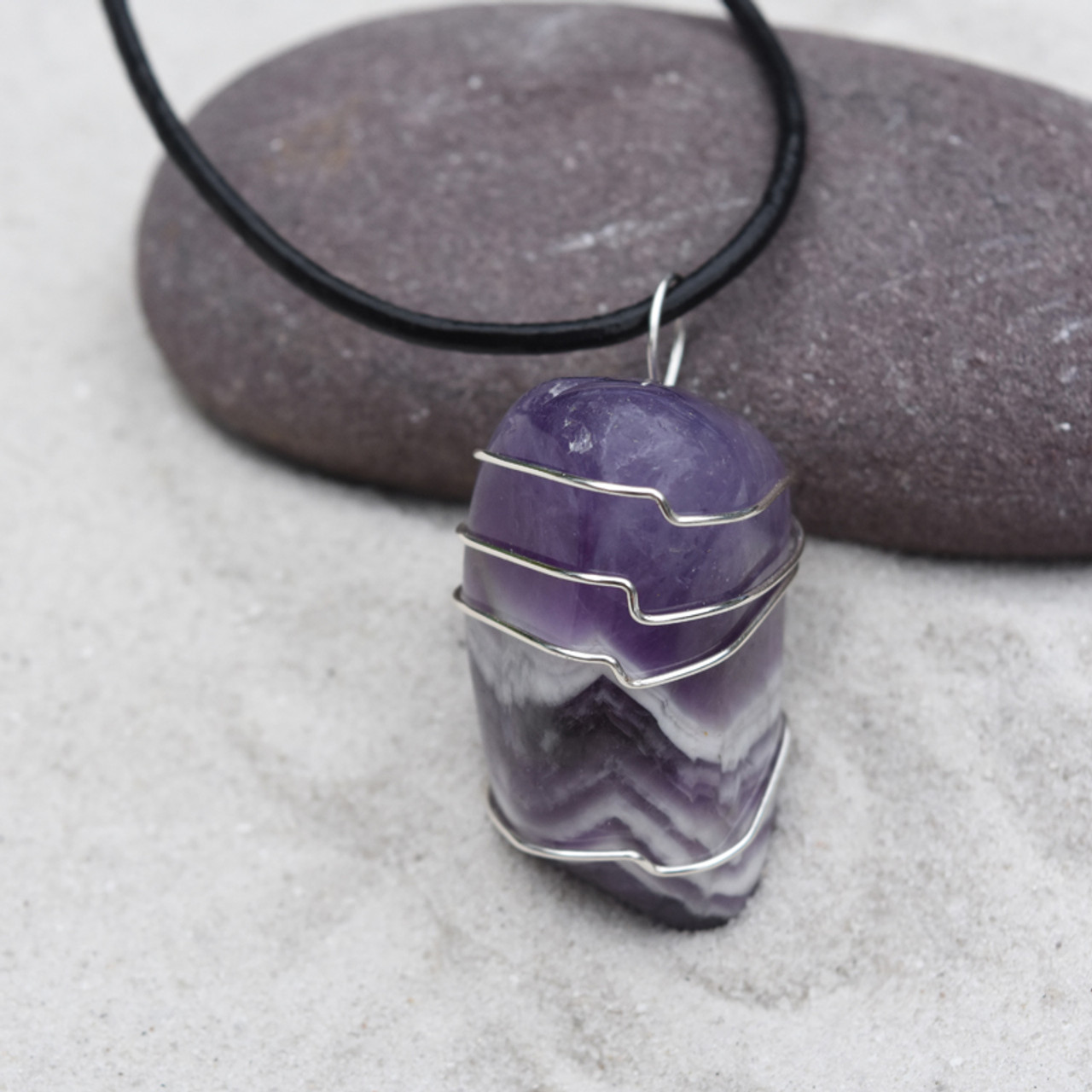 Banded Amethyst Stone Necklace