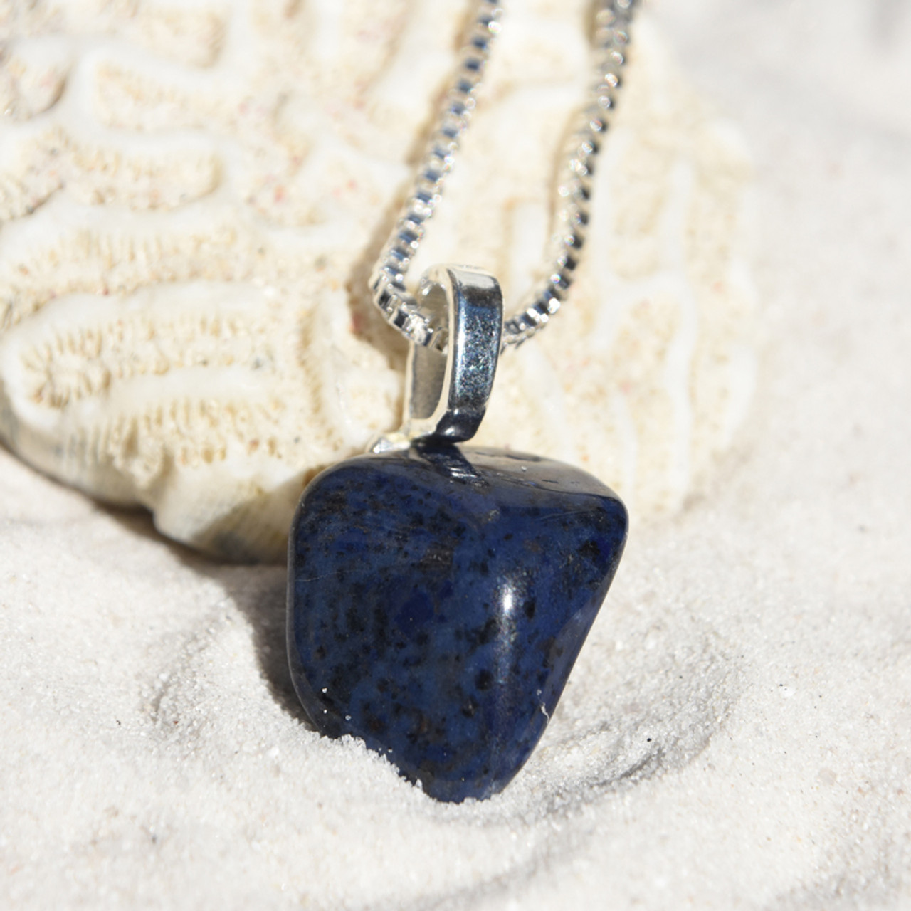 Tumbled Dumortierite Stone Necklace - Choose Sterling Silver Chain or Leather Cord - Quantity of 1 - Made to Order