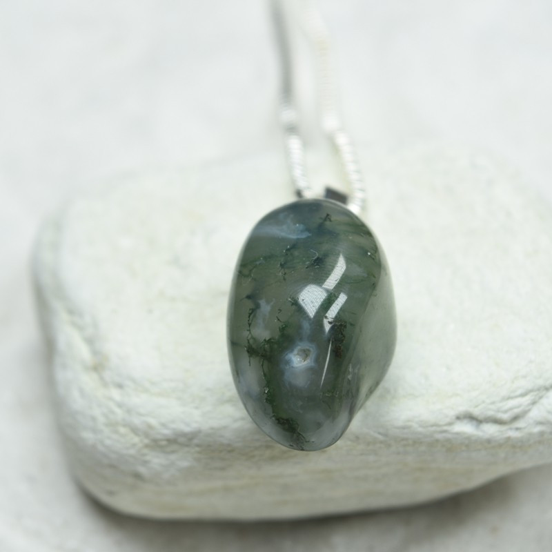 Green Moss Agate Pendant and Necklace - Choose Sterling Silver