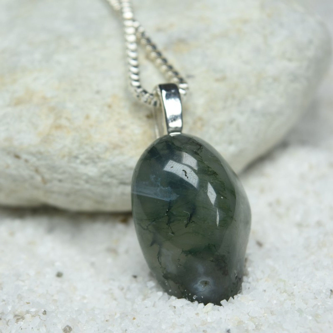Green Moss Agate Pendant and Necklace