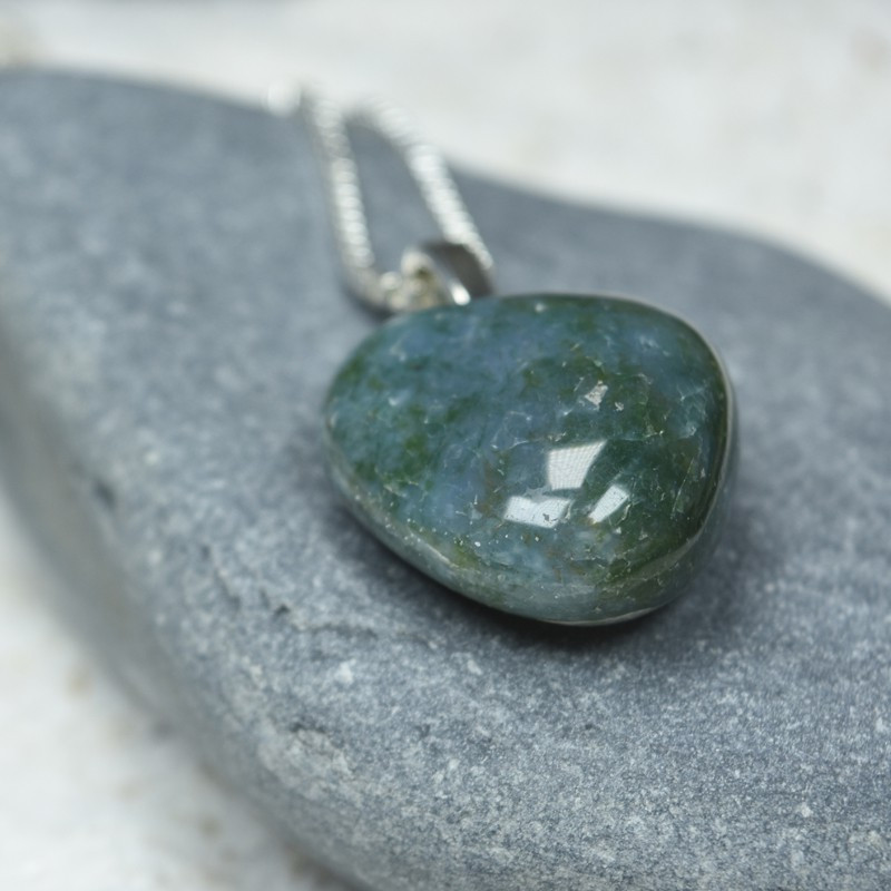 Green Moss Agate Pendant and Necklace - Choose Sterling Silver