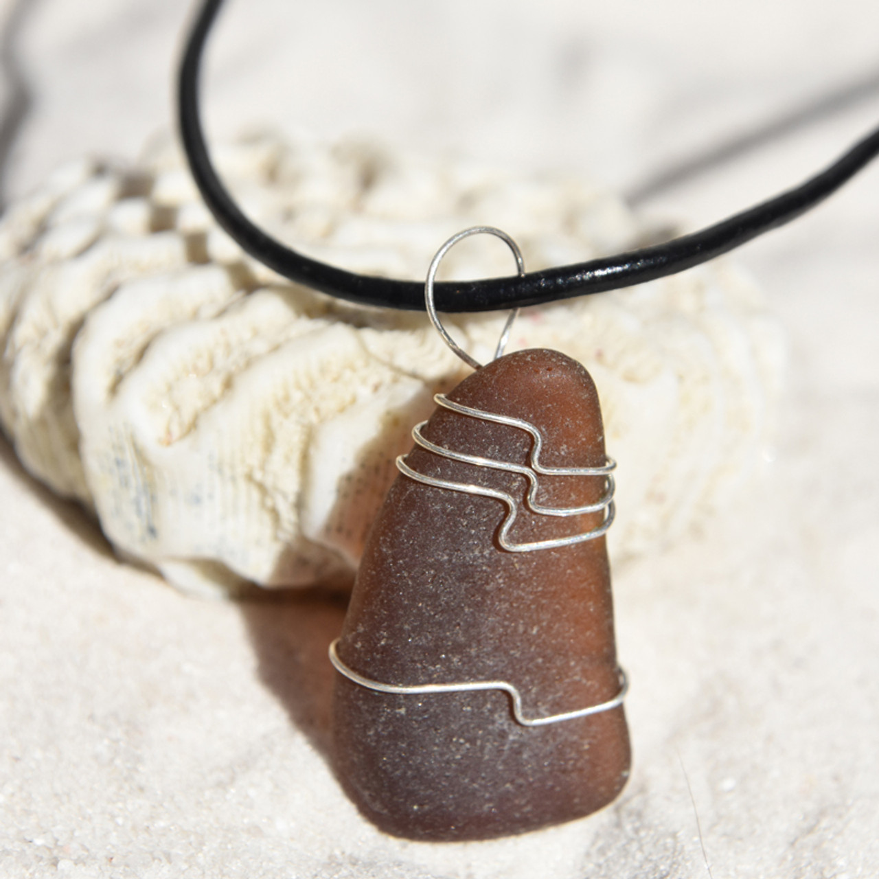 Amber Brown Sea Glass Necklace
