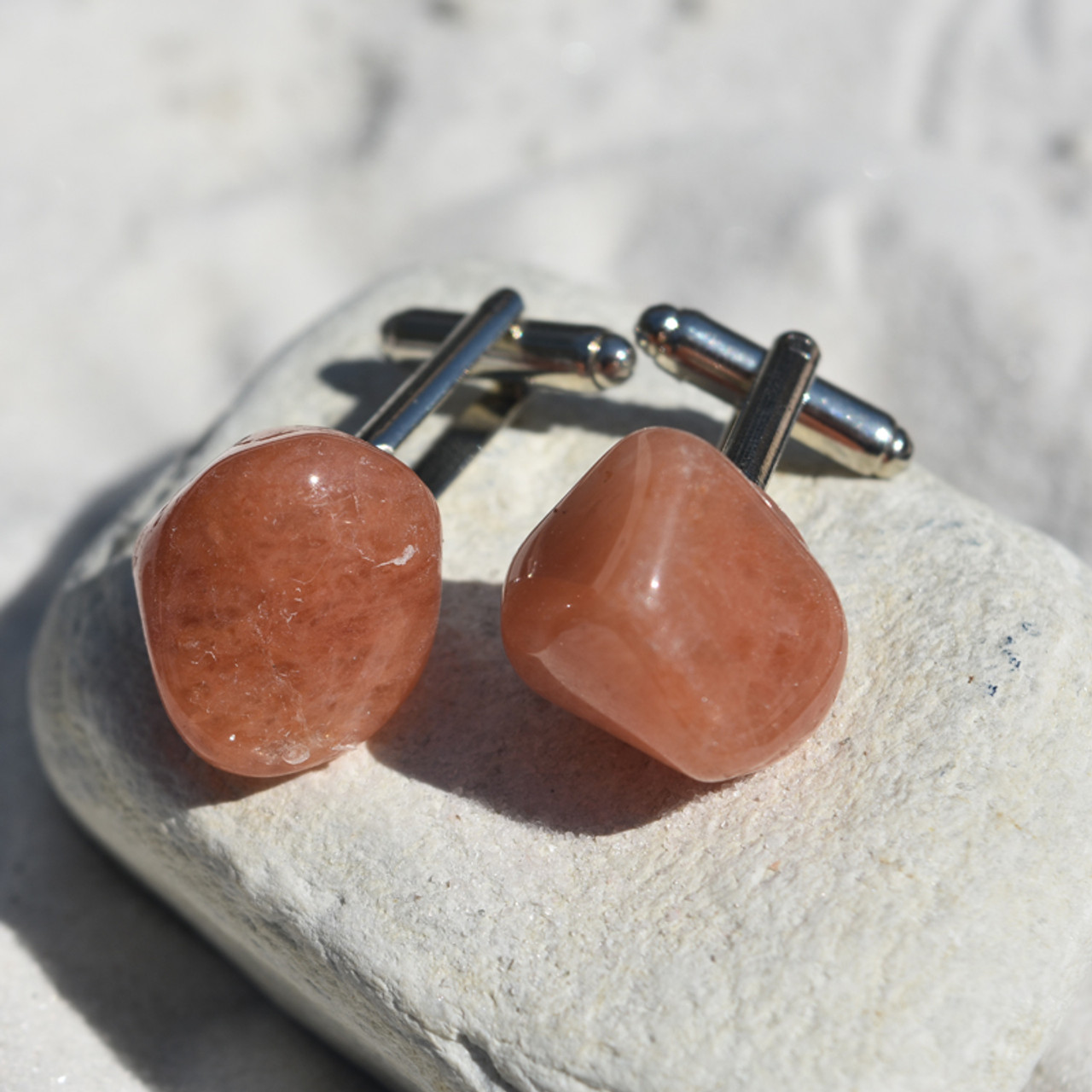 Tumbled Peach Quartz Cufflinks