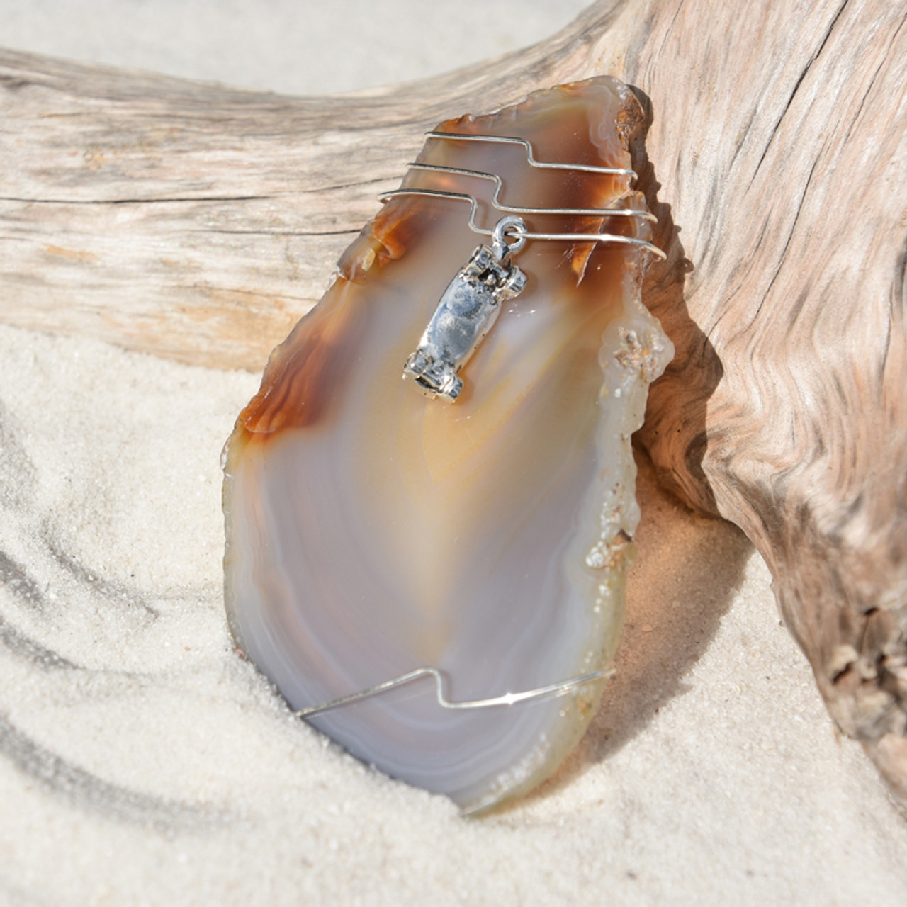 Skateboard Charm on a Wire Wrapped Agate Slice Ornament - Choose Your Agate Slice Color- Made to Order