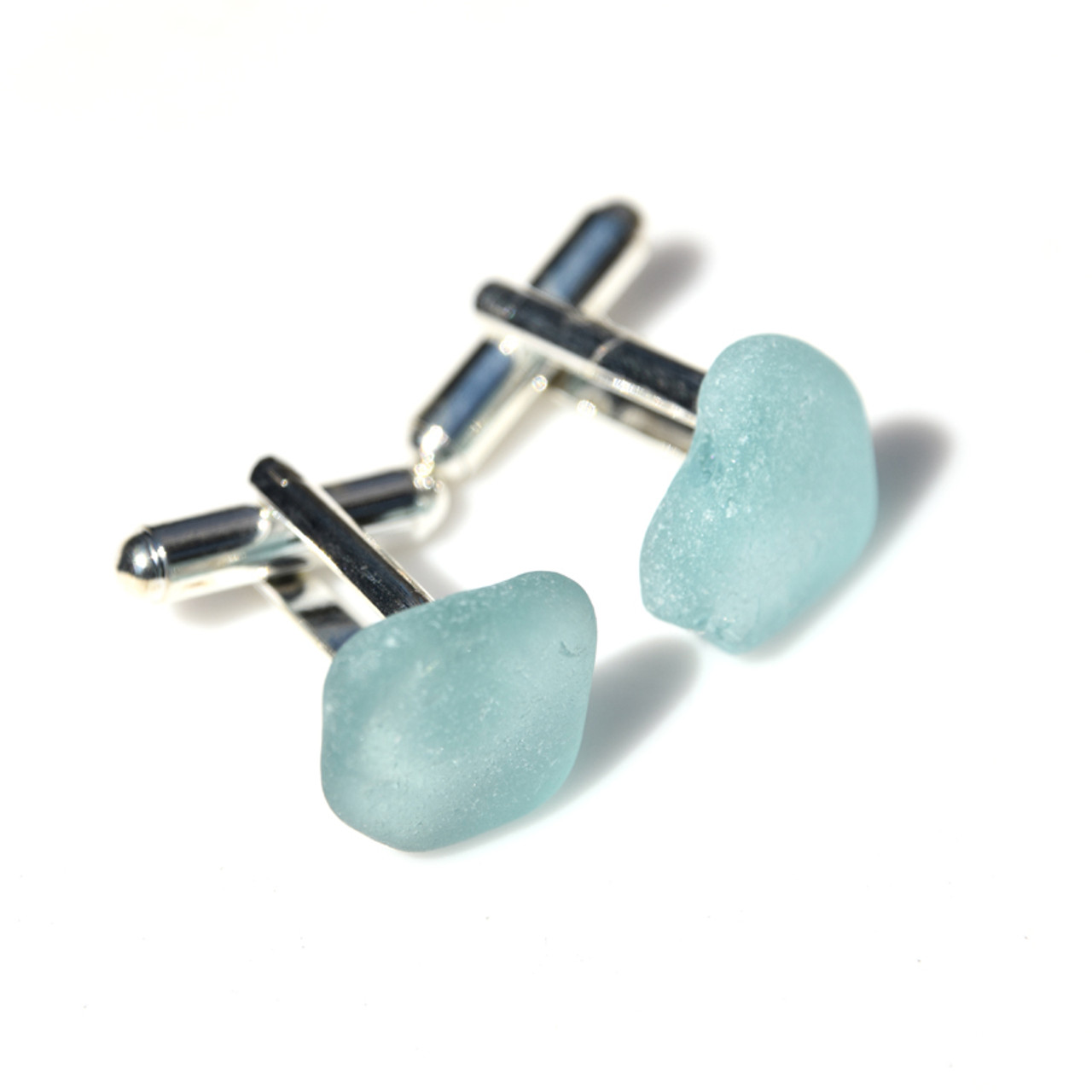 Light Teal Sea Glass Cufflinks
