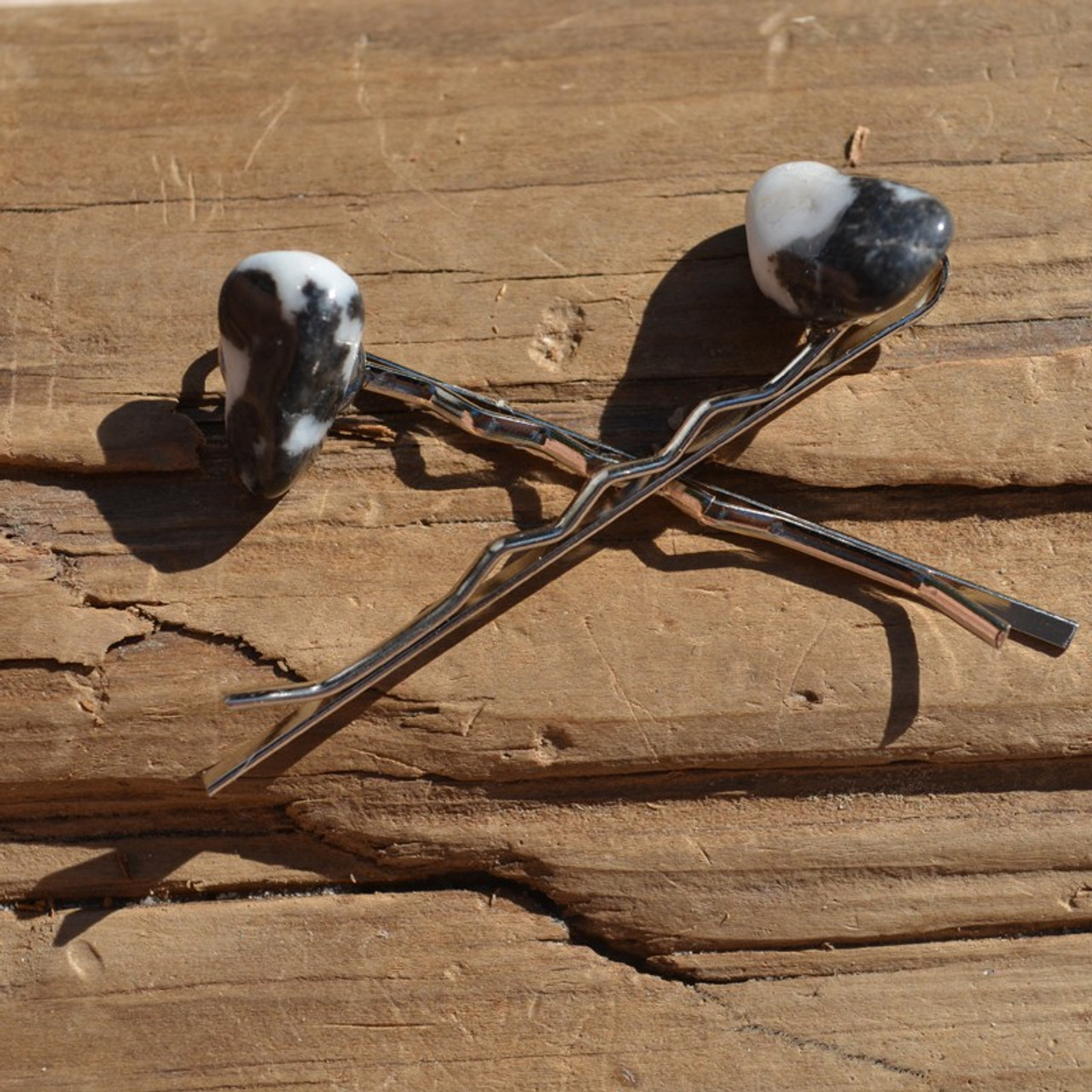 Marble Zebra Jasper Stone Hair Pins 