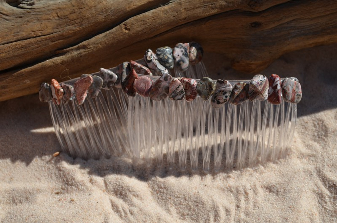 Leopard Skin Jasper Stone Hair Combs