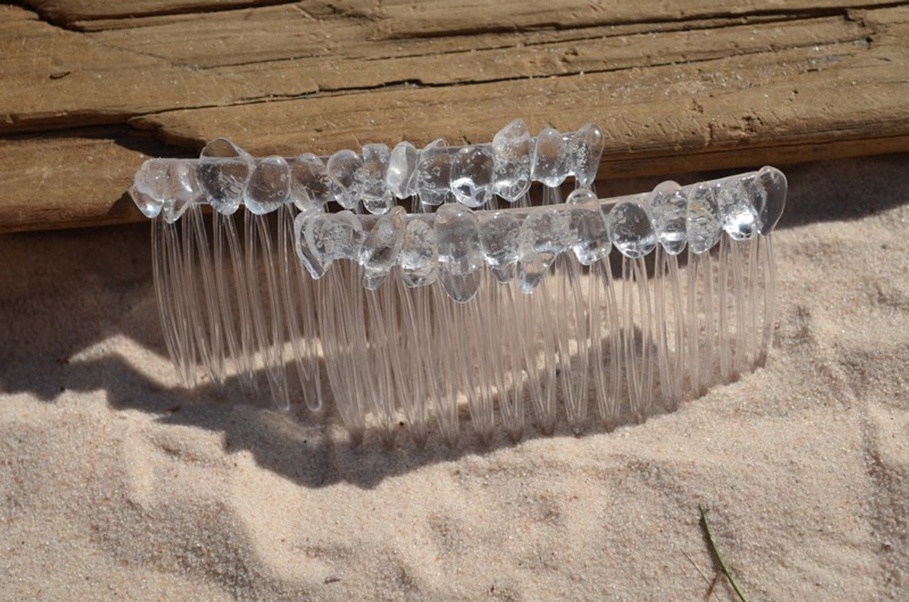 Crystal Quartz Stone Hair Combs (Quantity of 2) - Made to Order