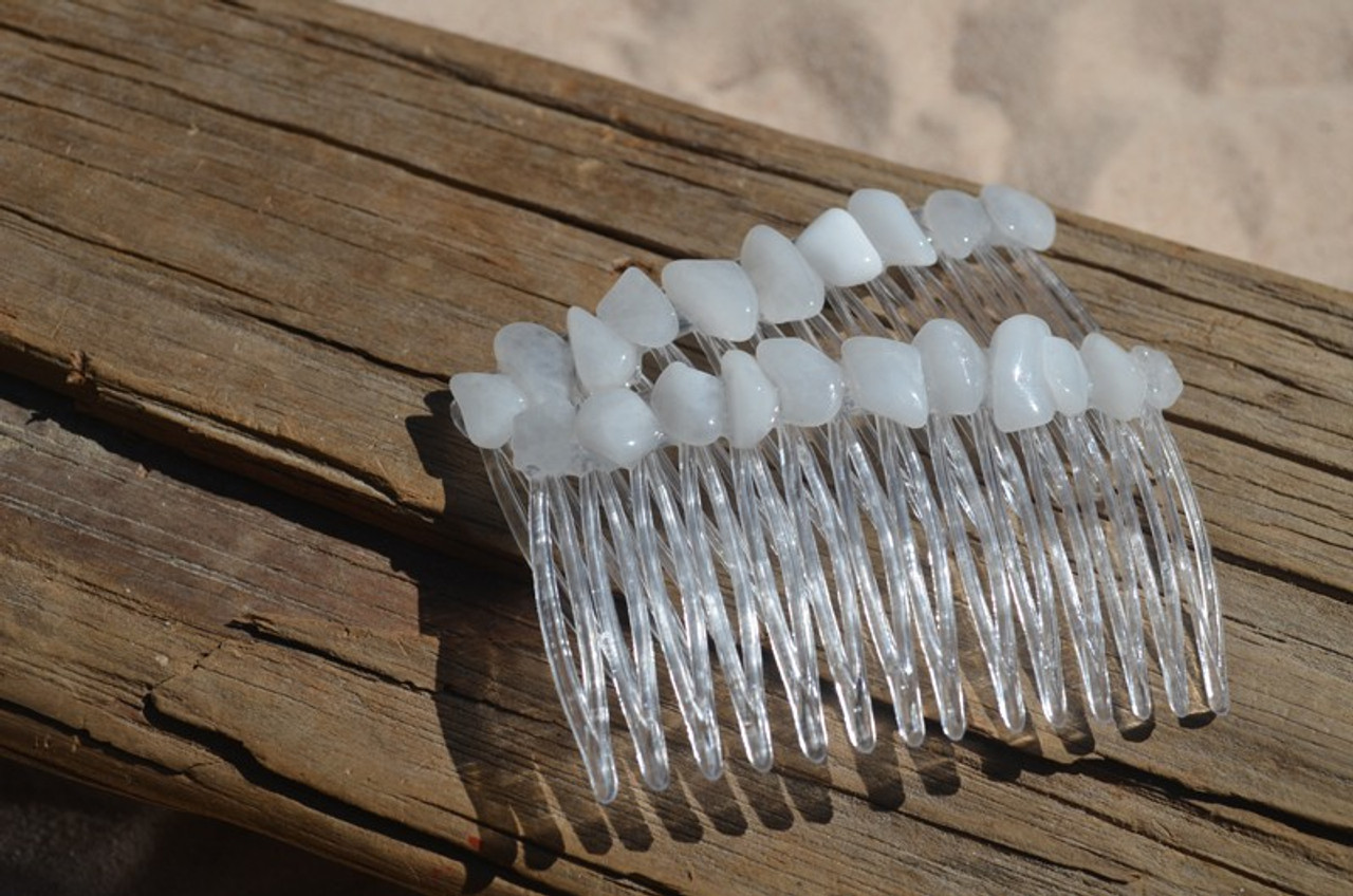 Snow White Quartz Stone Hair Combs