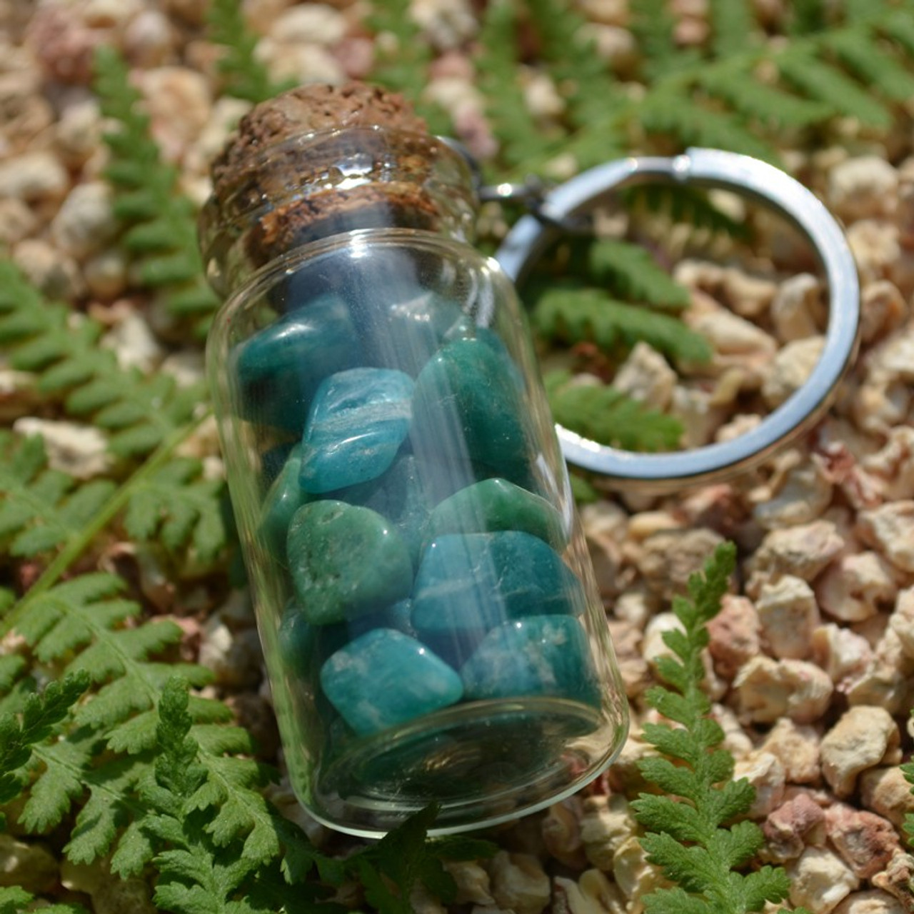 Tumbled Amazonite Stones in a Glass Vial Keychain - Made to Order