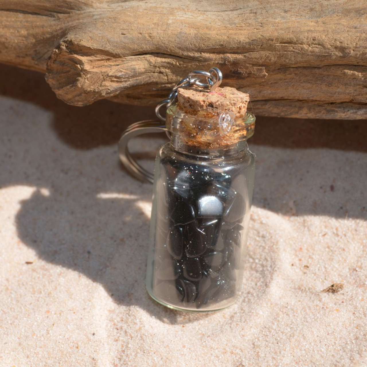 Apache Tears Stones in a Glass Vial Keychain - Made to Order