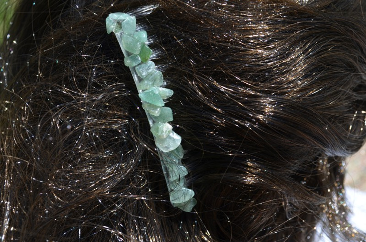 Tumbled Green Quartz Stone Hair Combs