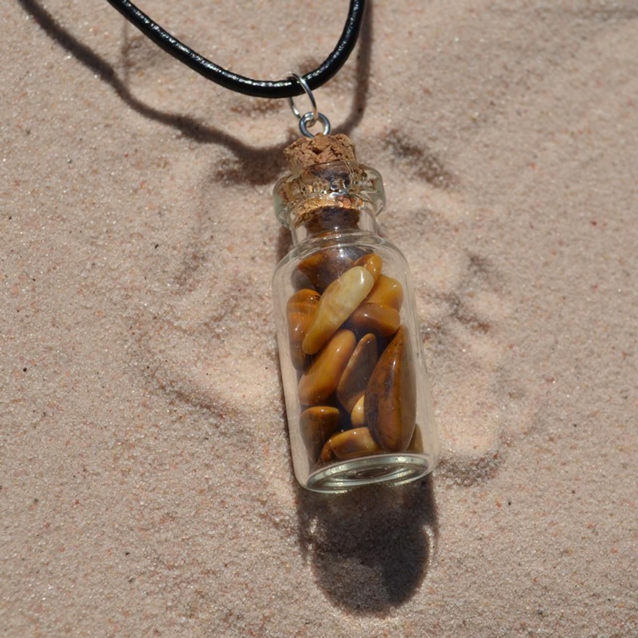 Yellow Jasper Stones in a Glass Vial on a Leather Cord Necklace - Made to Order