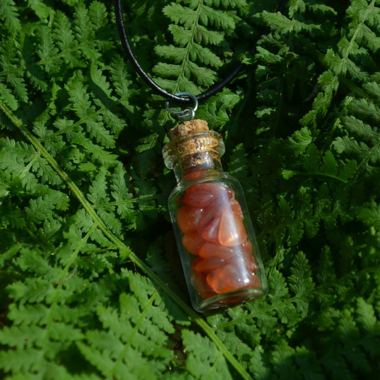 Carnelian Stones in a Glass Vial on a Leather Cord Necklace - Made to Order