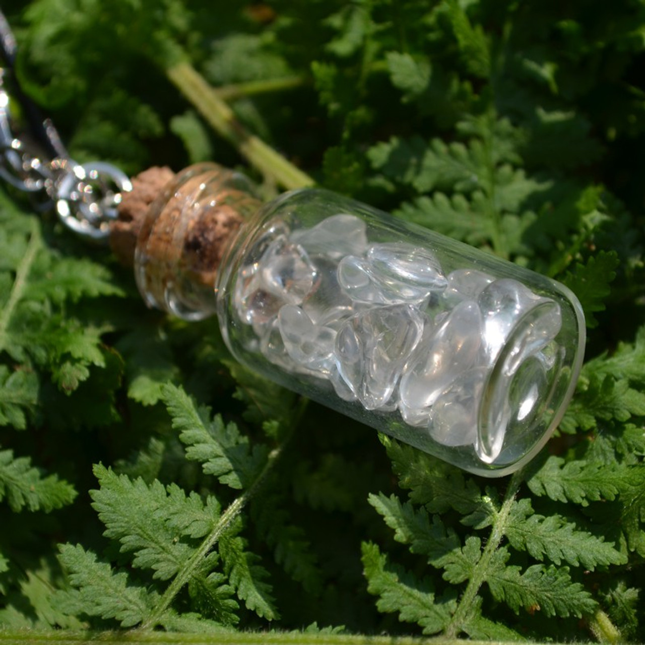 Crystal Quartz Stones in a Glass Vial on a Leather Cord Necklace - Made to Order